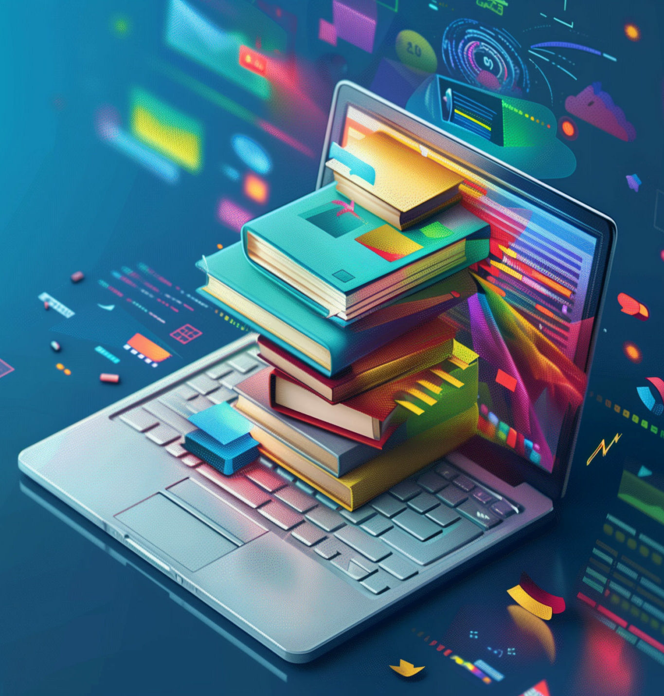 The concept of e-learning, encompassing online education and technology, with online courses that allow you to learn anywhere, anytime.